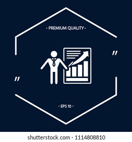 Presentation sign icon. Man standing with pointer near the infographic