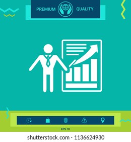 Presentation sign icon. Man standing with pointer near the infographic