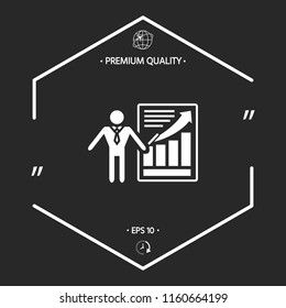 Presentation sign icon. Man standing with pointer near the infographic