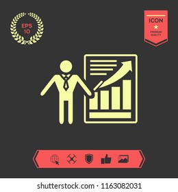 Presentation sign icon. Man standing with pointer near the infographic