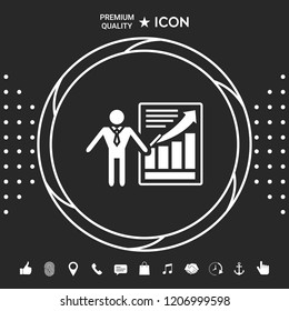 Presentation sign icon. Man standing with pointer near the infographic