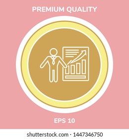 Presentation sign icon. Man standing with pointer near the infographic. - line icon.