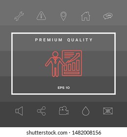 Presentation sign icon. Man standing with pointer near the infographic. - line icon.