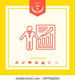 Presentation sign icon. Man standing with pointer near the infographic. - line icon.