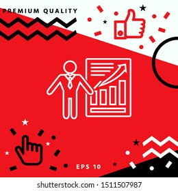 Presentation sign icon. Man standing with pointer near the infographic. - line icon.