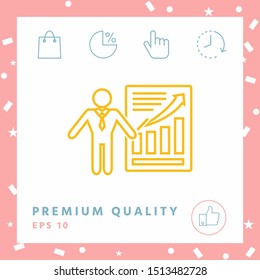 Presentation sign icon. Man standing with pointer near the infographic. - line icon.