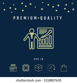 Presentation sign icon. Man standing with pointer near the infographic. - line icon.