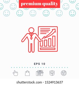 Presentation sign icon. Man standing with pointer near the infographic. - line icon.