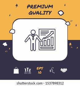 Presentation sign icon. Man standing with pointer near the infographic. - line icon.