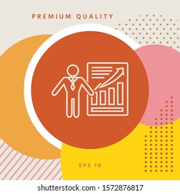 Presentation sign icon. Man standing with pointer near the infographic. - line icon.