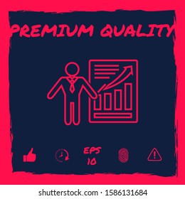 Presentation sign icon. Man standing with pointer near the infographic. - line icon.