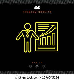 Presentation sign icon. Man standing with pointer near the infographic. - line icon.