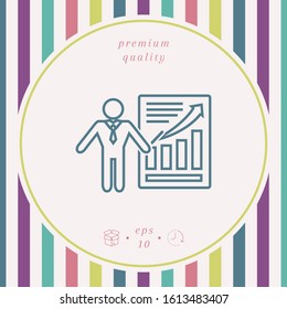 Presentation sign icon. Man standing with pointer near the infographic. - line icon.