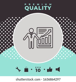 Presentation sign icon. Man standing with pointer near the infographic. - line icon.