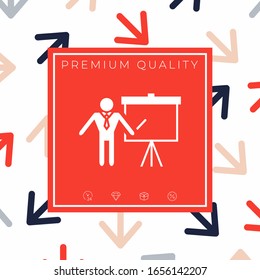 Presentation sign icon. Man standing with pointer near the flip chart. Blank empty billboard , elements for your design