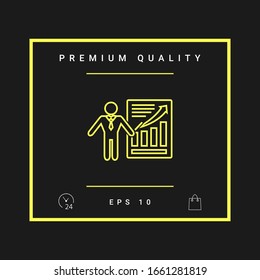 Presentation sign icon. Man standing with pointer near the infographic. - line icon.