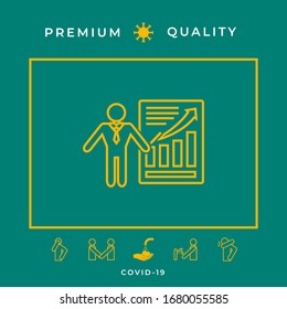 Presentation sign icon. Man standing with pointer near the infographic. - line icon.