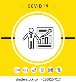 Presentation sign icon. Man standing with pointer near the infographic. - line icon.