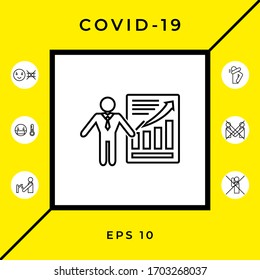Presentation sign icon. Man standing with pointer near the infographic. - line icon.