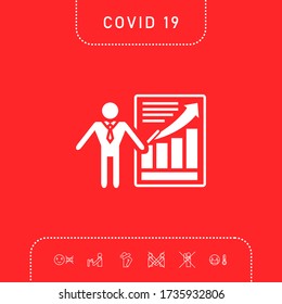 Presentation sign icon. Man standing with pointer near the infographic. Graphic elements for your design