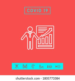 Presentation sign icon. Man standing with pointer near the infographic. - line icon.