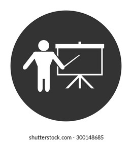 Presentation sign icon. Man standing with pointer near the flipchart. Blank empty billboard symbol.