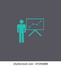 Presentation sign icon. Man standing with pointer. Scheme and Diagram symbol.