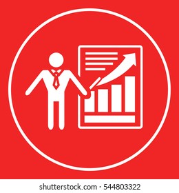 Presentation sign icon. Man standing with pointer near the infographic