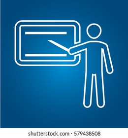 Presentation sign icon. Man standing with pointer.