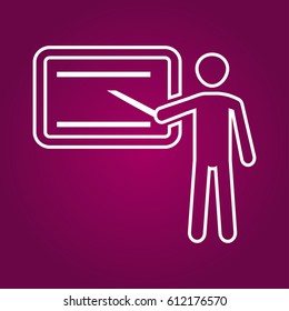 Presentation sign icon. Man standing with pointer.