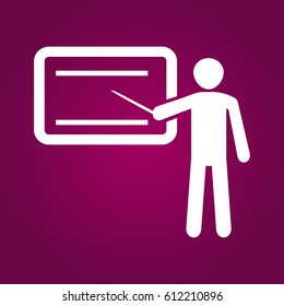 Presentation sign icon. Man standing with pointer.