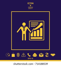 Presentation sign icon. Man standing with pointer near the infographic