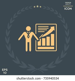 Presentation sign icon. Man standing with pointer near the infographic