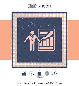 Presentation sign icon. Man standing with pointer near the infographic