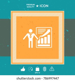 Presentation sign icon. Man standing with pointer near the infographic