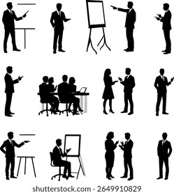 Presentation Silhouettes Set 12 Business Pitch and Speech Vector Icons