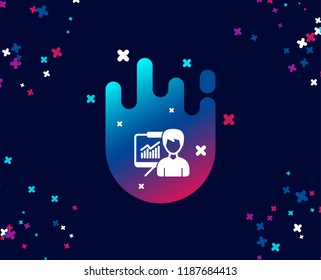 Presentation simple icon. Education board sign. Lecture with Charts symbol. Cool banner with icon. Abstract shape with gradient. Vector