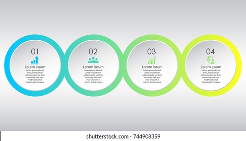 Presentation slide with 4 circles, rings, steps. Business infographic template. Vector illustration
