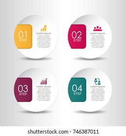 Presentation slide with 4 circles, rings, steps. Business infographic template. Vector illustration