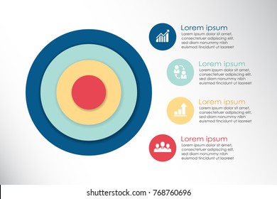 Presentation slide with 4 circles, rings, steps. Business infographic template. Vector illustration
