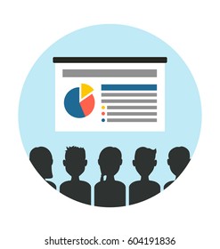 Presentation slide with audience, vector circle flat style