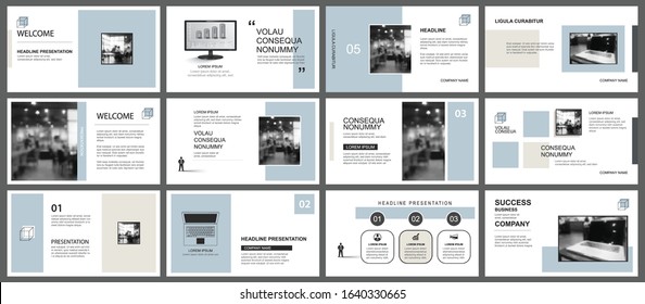 Presentation and slide clean layout template. Design blue and brown pastel geometric background. Use for business annual report, flyer, marketing, leaflet, advertising, brochure, modern style.
