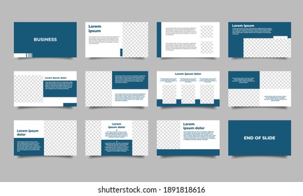 Presentation slide design template. Blue and white background color business presentation. Flat design vector isolated.