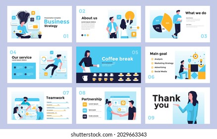 Presentation and slide design template with business people. Can be used for business annual report, flyer, marketing, leaflet, advertising, brochure, modern style. Vector illustration