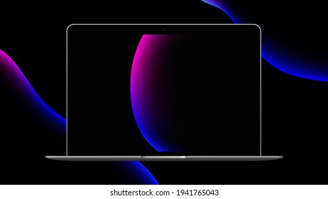 Presentation slide with Laptop Mockup on liquid bubbles background. Vector illustration