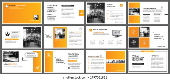 Presentation and slide layout autumn theme template. Design orange gradient background. Use for business annual report, flyer, marketing, leaflet, advertising, brochure, modern style.