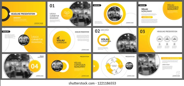 Presentation and slide layout background. Design yellow and orange gradient circle template. Use for business annual report, flyer, keynote, infographic, brochure.