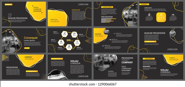 Presentation and slide layout background. Design yellow and black geometric template. Use for business annual report, flyer, marketing, leaflet, advertising, brochure, modern style.