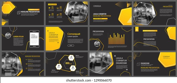 Presentation and slide layout background. Design yellow and black geometric template. Use for business annual report, flyer, marketing, leaflet, advertising, brochure, modern style.