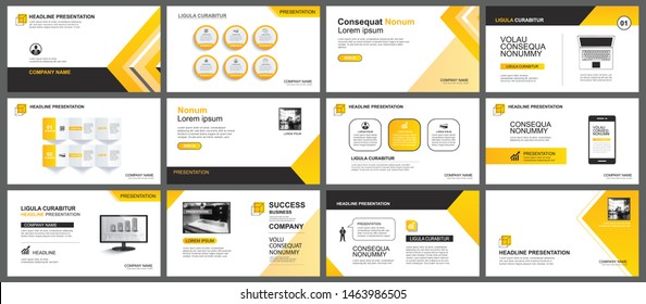 Presentation and slide layout background. Design yellow and orange gradient arrow template. Use for business annual report, flyer, marketing, leaflet, advertising, brochure, modern style.